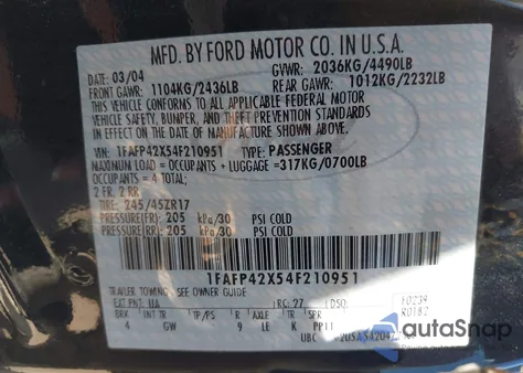 2004 Ford Mustang Gt z USA, uszkodzony, nr VIN 1FAFP42X54F210951